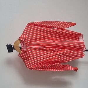 Stripped Half-button Down Longsleeved Blouse Red Unbranded Small